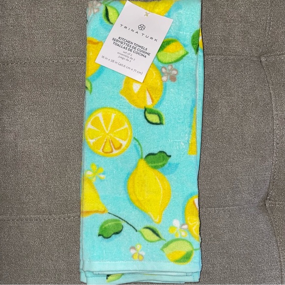 New! Trina Turk 2Pc Tiffany Blue/Lemon Hand Towels 🍋 Absolutely Beautiful! - Picture 6 of 10